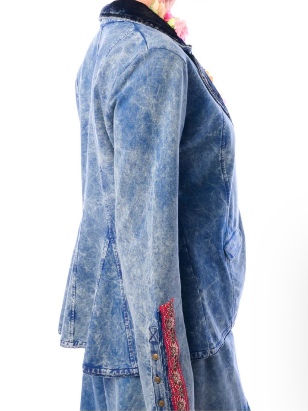 F987. NWT Aratta COLONEL JACKET Washed Denim  with Embroidered Cuff Detail $218 - Picture 4 of 7